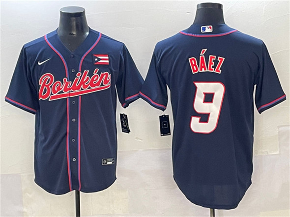 Puerto Rico Baseball #9 Javier B??ez Navy 2023 World Baseball Classic Stitched Jersey