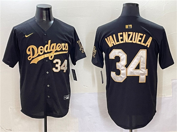 Los Angeles Dodgers #34 Fernando Valenzuela Black Gold Limited Stitched Baseball Jersey Los Angeles Dodgers #34 Fernando Valenzuela Black Gold Limited Stitched Baseball Jersey