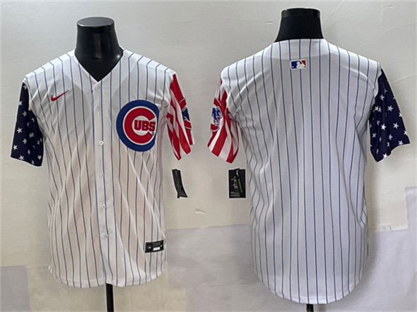 Chicago Cubs Blank White Pinstripe 2025 Independence Day Vapor Premier Limited Stitched Baseball Jersey Chicago Cubs Blank White Pinstripe 2025 Independence Day Vapor Premier Limited Stitched Baseball Jersey