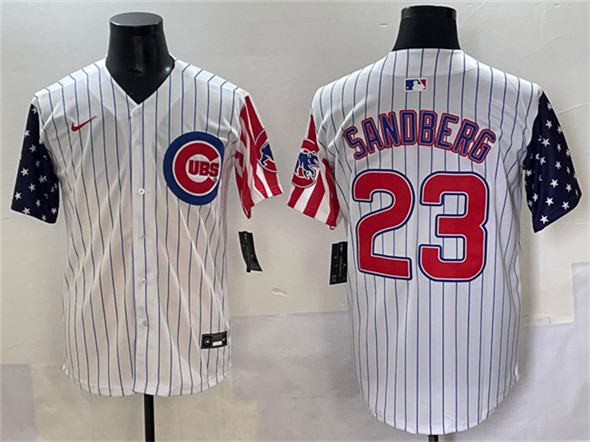 Chicago Cubs #23 Ryne Sandberg White Pinstripe 2025 Independence Day Vapor Premier Limited Stitched Baseball Jersey Chicago Cubs #23 Ryne Sandberg White Pinstripe 2025 Independence Day Vapor Premier Limited Stitched Baseball Jersey