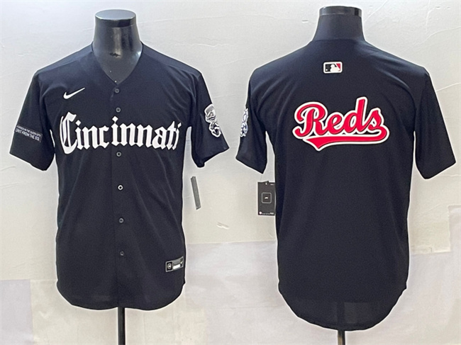 Cincinnati Reds Team Big Logo Black 'Gothic Queen City Edition' Vapor Premier Limited Stitched Baseball Jersey Cincinnati Reds Team Big Logo Black 'Gothic Queen City Edition' Vapor Premier Limited Stitched Baseball Jersey
