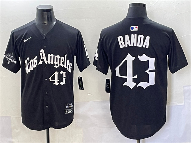 Los Angeles Dodgers #43 Anthony Banda Black Mexico 2025 LA Gothic Style With 2024 World Series Champions Patch Vapor Premier Limited Stitched Baseball Jersey