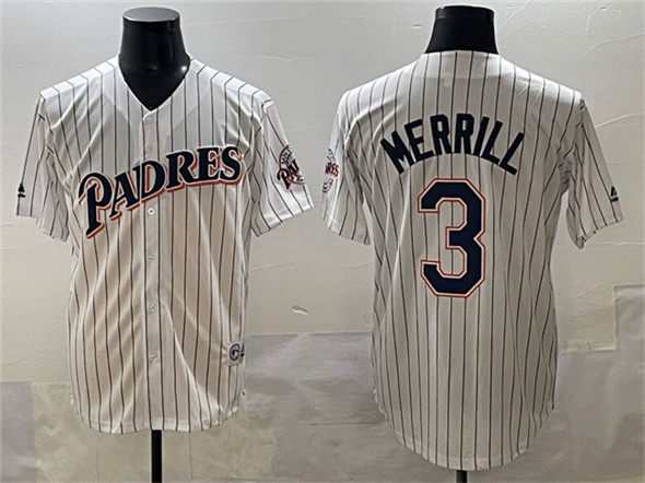San Diego Padres #3 Jackson Merrill White Throwback With Patch Cool Base Stitched Baseball Jersey San Diego Padres #3 Jackson Merrill White Throwback With Patch Cool Base Stitched Baseball Jersey