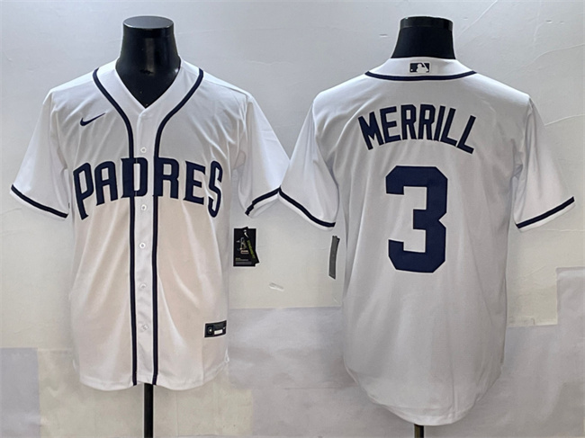 San Diego Padres #3 Jackson Merrill White Cool Base Stitched Baseball Jersey