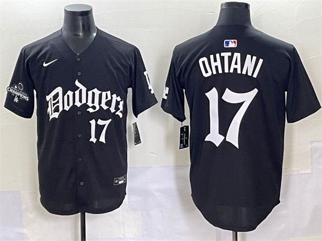 Los Angeles Dodgers #17 Shohei Ohtani Black 2025 LA Gothic Style With 2024 World Series Champions Patch Vapor Premier Limited Stitched Baseball Jersey Los Angeles Dodgers #17 Shohei Ohtani Black 2025 LA Gothic Style With 2024 World Series Champions Patch Vapor Premier Limited Stitched Baseball Jersey