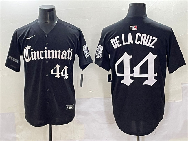 Cincinnati Reds #44 Elly De La Cruz Black 'Gothic Queen City Edition' Vapor Premier Limited Stitched Baseball Jersey Cincinnati Reds #44 Elly De La Cruz Black 'Gothic Queen City Edition' Vapor Premier Limited Stitched Baseball Jersey