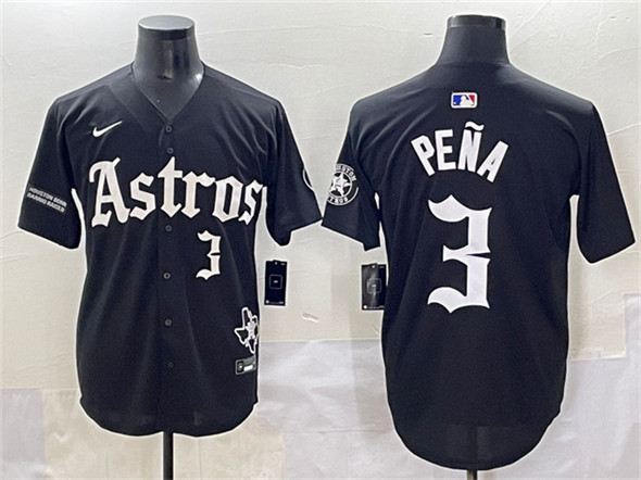 Houston Astros #3 Jeremy Pena Black Gothic 'Houston Born Barrio Raised' Limited Stitched Baseball Jersey