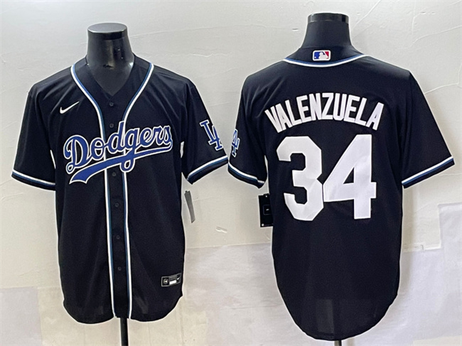 Los Angeles Dodgers #34 Fernando Valenzuela Black Fashion Stitched Baseball Jersey Los Angeles Dodgers #34 Fernando Valenzuela Black Fashion Stitched Baseball Jersey