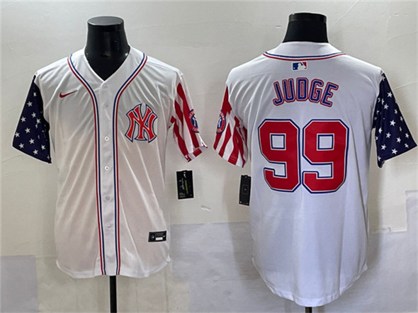 New York Yankees #99 Aaron Judge White 2025 Independence Day Vapor Limited Stitched Baseball Jersey New York Yankees #99 Aaron Judge White 2025 Independence Day Vapor Limited Stitched Baseball Jersey