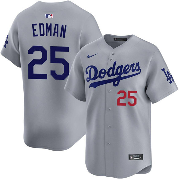 Los Angeles Dodgers #25 Tommy Edman Gray Limited Stitched Baseball Jersey Los Angeles Dodgers #25 Tommy Edman Gray Limited Stitched Baseball Jersey
