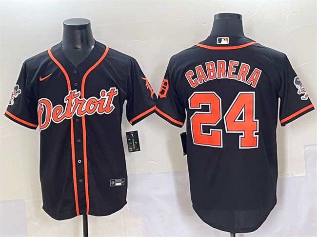 Detroit Tigers #24 Miguel Cabrera Black With Patch Cool Base Stitched Baseball Jersey Detroit Tigers #24 Miguel Cabrera Black With Patch Cool Base Stitched Baseball Jersey
