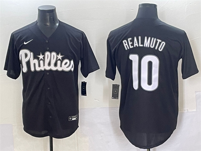Philadelphia Phillies #10 J.T. Realmuto Black Lights Out Limited Stitched Baseball Jersey