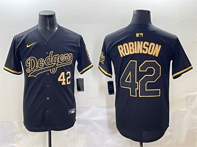 Los Angeles Dodgers #42 Jackie Robinson Black Gold Limited Stitched Jersey Los Angeles Dodgers #42 Jackie Robinson Black Gold Limited Stitched Jersey