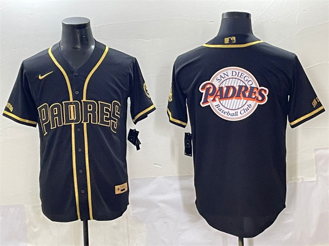 San Diego Padres Team Big Logo Black Gold Stitched Baseball Jersey