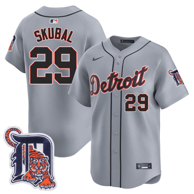 Detroit Tigers #29 Tarik Skubal Gray Logo Patch Vapor Premier Limited Stitched Baseball Jersey Detroit Tigers #29 Tarik Skubal Gray Logo Patch Vapor Premier Limited Stitched Baseball Jersey