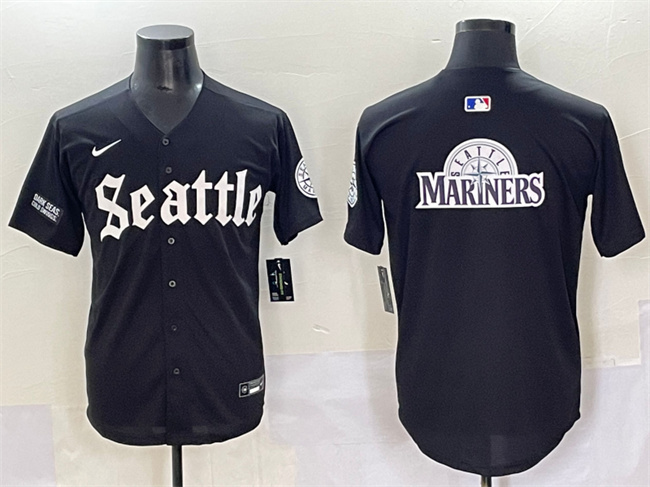 Seattle Mariners Team Big Logo Black 'Deep Sea Gothic Edition' Vapor Premier Limited Stitched Baseball Jersey Seattle Mariners Team Big Logo Black 'Deep Sea Gothic Edition' Vapor Premier Limited Stitched Baseball Jersey