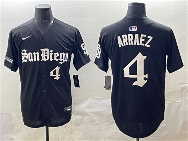 San Diego Padres #4 Luis Arraez Black Gothic Edition Vapor Limited Stitched Baseball Jersey San Diego Padres #4 Luis Arraez Black Gothic Edition Vapor Limited Stitched Baseball Jersey