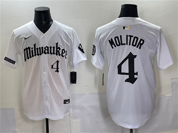 Milwaukee Brewers #4 Paul Molitor White 'Gothic 414 Shadows Edition' Vapor Premier Limited Stitched Jersey Milwaukee Brewers #4 Paul Molitor White 'Gothic 414 Shadows Edition' Vapor Premier Limited Stitched Jersey