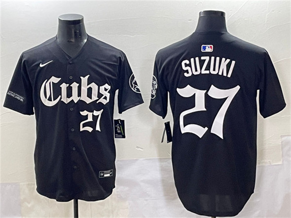 Chicago Cubs #27 Seiya Suzuki Black 'Gothic North Side Edition' Vapor Premier Limited Stitched Baseball Jersey