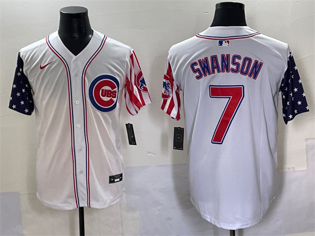 Chicago Cubs #7 Dansby Swanson White 2025 Independence Day Vapor Premier Limited Stitched Baseball Jersey