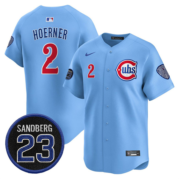 Chicago Cubs #2 Nico Hoerner Blue 'Ryne Sandberg Tribute' Vapor Limited V2 Stitched Baseball Jersey Chicago Cubs #2 Nico Hoerner Blue 'Ryne Sandberg Tribute' Vapor Limited V2 Stitched Baseball Jersey