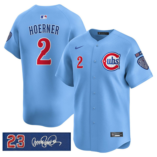 Chicago Cubs #2 Nico Hoerner Blue 'Ryne Sandberg Tribute' Vapor Limited V3 Stitched Baseball Jersey Chicago Cubs #2 Nico Hoerner Blue 'Ryne Sandberg Tribute' Vapor Limited V3 Stitched Baseball Jersey
