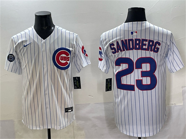 Chicago Cubs #23 Ryne Sandberg White Pinstripe 'Ryne Sandberg Tribute' Vapor Limited V2 Stitched Baseball Jersey Chicago Cubs #23 Ryne Sandberg White Pinstripe 'Ryne Sandberg Tribute' Vapor Limited V2 Stitched Baseball Jersey