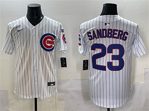 Chicago Cubs #23 Ryne Sandberg White Pinstripe 'Ryne Sandberg Tribute' Vapor Limited V3 Stitched Baseball Jersey Chicago Cubs #23 Ryne Sandberg White Pinstripe 'Ryne Sandberg Tribute' Vapor Limited V3 Stitched Baseball Jersey
