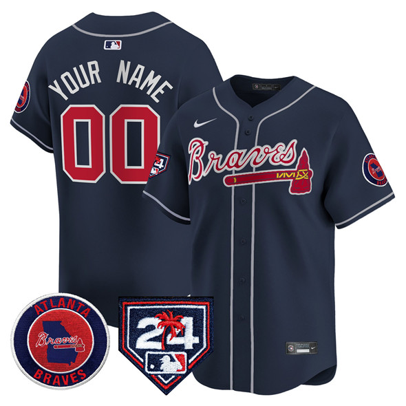 Atlanta Braves Customized Navy 2024 Spring Training Patch Limited Stitched Baseball Jersey