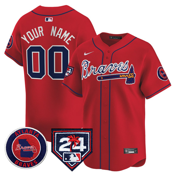 Atlanta Braves Customized Red 2024 Spring Training Patch Limited Stitched Baseball Jersey