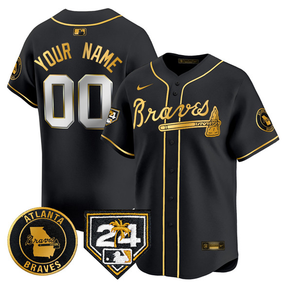 Atlanta Braves Customized Black Gold 2024 Spring Training Patch Limited Stitched Baseball Jersey