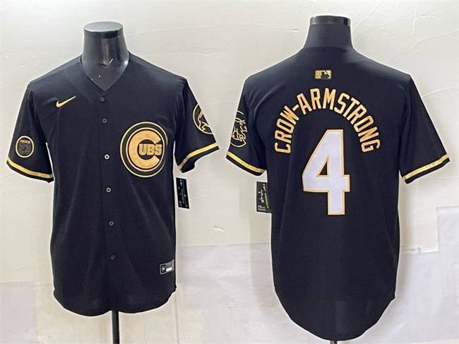 Chicago Cubs #4 Pete Crow-Armstrong Black Gold 'Ryne Sandberg Tribute' Vapor Limited V2 Stitched Baseball Jersey