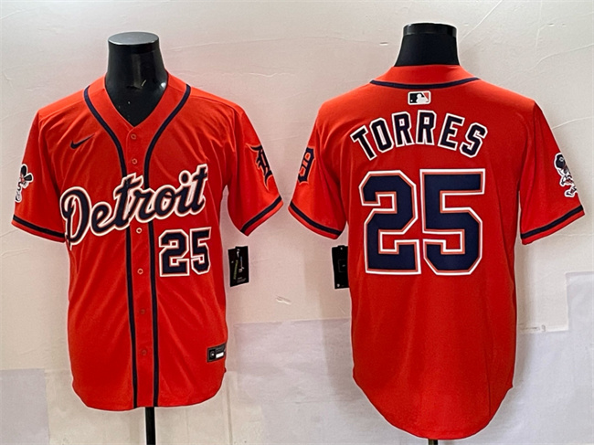 Detroit Tigers #25 Gleyber Torres Orange With Patch Vapor Premier Limited Stitched Baseball Jersey Detroit Tigers #25 Gleyber Torres Orange With Patch Vapor Premier Limited Stitched Baseball Jersey