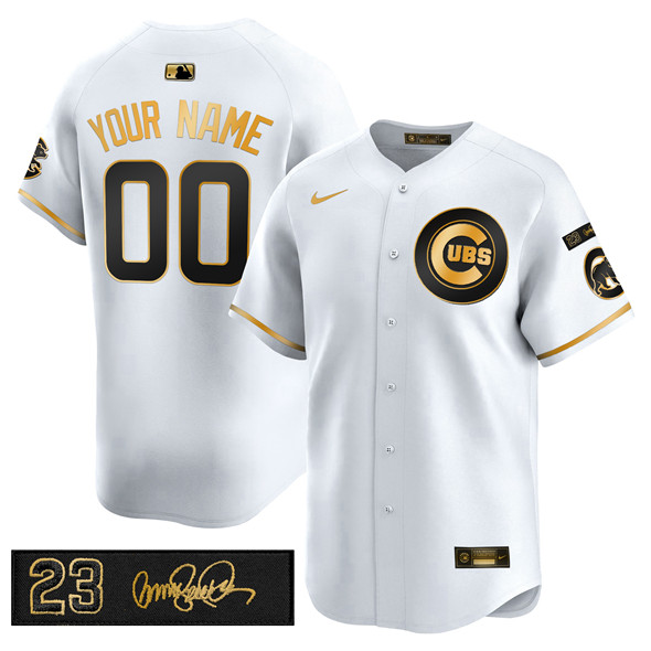 Chicago Cubs Active Player Custom White Gold 'Ryne Sandberg Tribute' Vapor Limited V3 Stitched Baseball Jersey