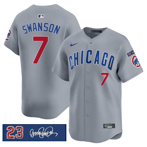 Chicago Cubs #7 Dansby Swanson Gray 'Ryne Sandberg Tribute' Vapor Limited V3 Stitched Baseball Jersey