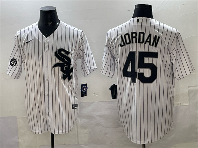 Chicago White Sox #45 Michael Jordan White With Patch Cool Base Stitched Baseball Jersey