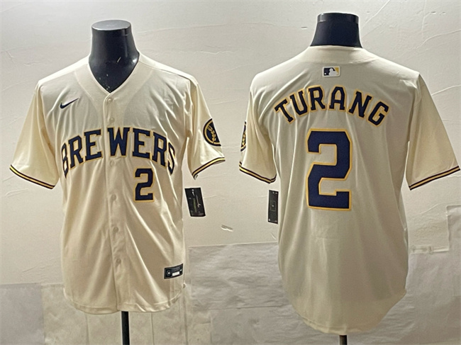 Milwaukee Brewers #2 Brice Turang Cream Home Limited Stitched Baseball Jersey