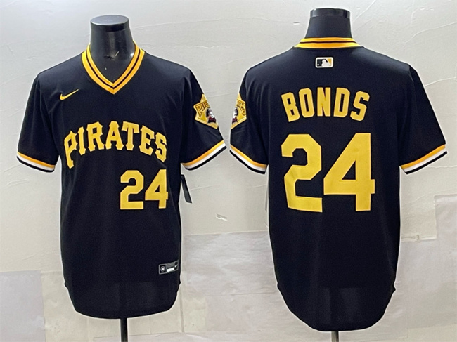 Pittsburgh Pirates #24 Barry Bonds Black With Patch Cool Base Stitched Baseball Jersey
