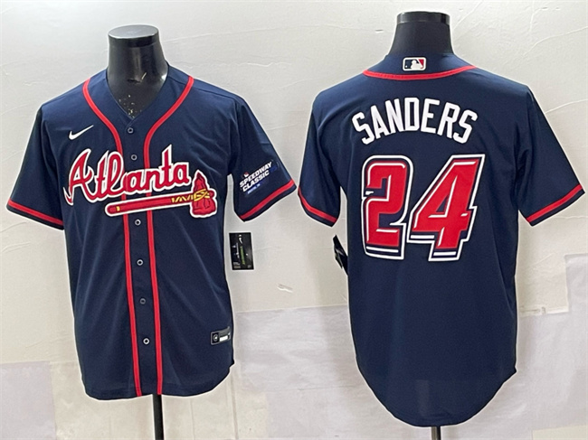 Atlanta Braves #24 Deion Sanders Navy 2025 Speedway Classic Alternate Stitched Baseball Jersey