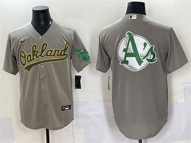 Oakland Athletics Team Big Logo Grey Cool Base Stitched Baseball Jersey