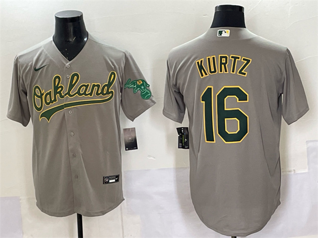 Oakland Athletics #16 Nick Kurtz Grey Cool Base Stitched Baseball Jersey