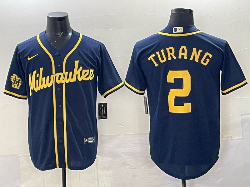 Milwaukee Brewers #2 Brice Turang Navy 2025 With Patch Stitched Baseball Jersey