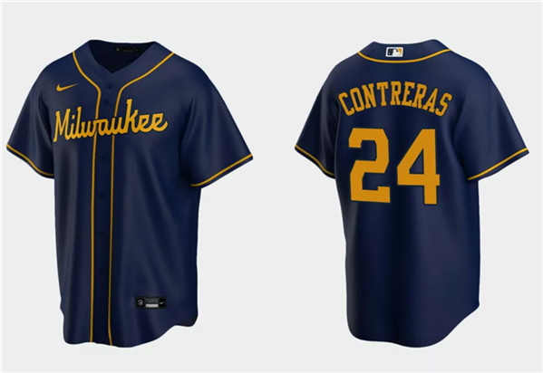 Milwaukee Brewers #24 William Contreras Navy Cool Base Stitched Jersey Milwaukee Brewers #24 William Contreras Navy Cool Base Stitched Jersey