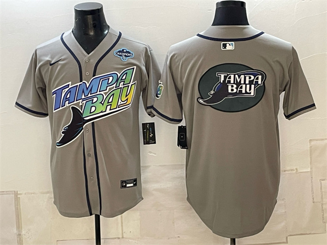 Tampa Bay Rays Team Big Logo Gray 2026 AL East Champions Patch Vapor Limited Stitched Baseball Jersey Tampa Bay Rays Team Big Logo Gray 2026 AL East Champions Patch Vapor Limited Stitched Baseball Jersey