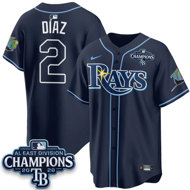 Tampa Bay Rays #2 Yandy Diaz Navy 2026 AL East Champions Patch Limited Stitched Baseball Jersey Tampa Bay Rays #2 Yandy Diaz Navy 2026 AL East Champions Patch Limited Stitched Baseball Jersey