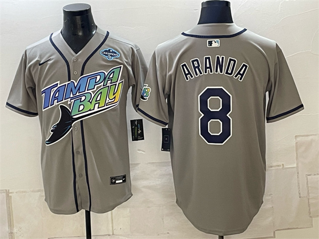 Tampa Bay Rays #8 Jonathan Aranda Gray 2026 AL East Champions Patch Vapor Limited Stitched Baseball Jersey Tampa Bay Rays #8 Jonathan Aranda Gray 2026 AL East Champions Patch Vapor Limited Stitched Baseball Jersey