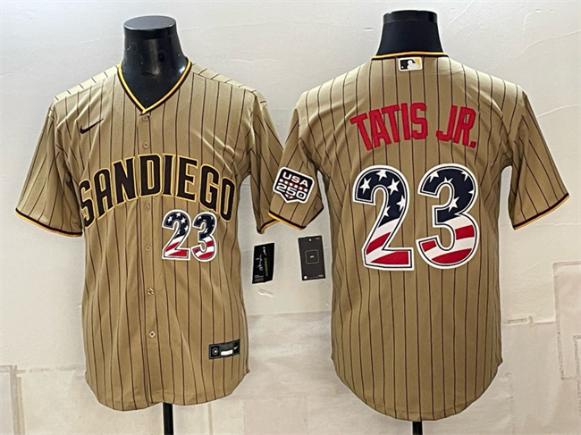 San Diego Padres #23 Fernando Tatis Jr. Tan USA 250 Fourth of July Home Stitched Baseball Jersey San Diego Padres #23 Fernando Tatis Jr. Tan USA 250 Fourth of July Home Stitched Baseball Jersey