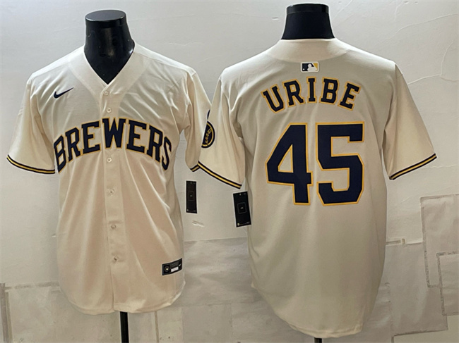 Milwaukee Brewers #45 Abner Uribe Cream Stitched Baseball Jersey