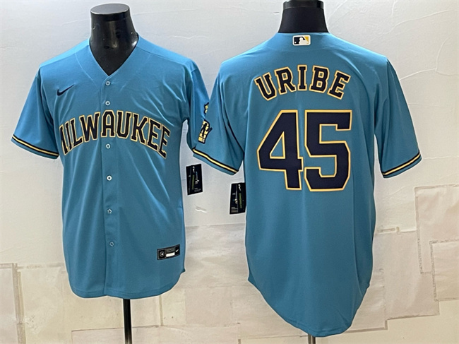 Milwaukee Brewers #45 Abner Uribe Blue Stitched Baseball Jersey