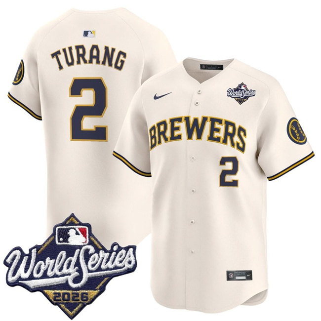 Milwaukee Brewers #2 Brice Turang Cream 2026 World Series Limited Stitched Baseball Jersey Milwaukee Brewers #2 Brice Turang Cream 2026 World Series Limited Stitched Baseball Jersey